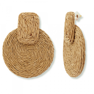 Boucles d'oreilles en raphia accroche-regard rectangle / rond Marron clair