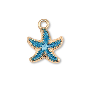 Breloques en m&eacute;tal &eacute;maill&eacute;e &eacute;toile de mer Dor&eacute;-bleu