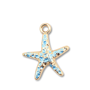 Breloques en m&eacute;tal &eacute;maill&eacute;e &eacute;toile de mer Dor&eacute;-bleu clair