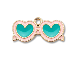 Breloques en m&eacute;tal &eacute;maill&eacute;e lunettes de soleil en c&oelig;ur Dor&eacute;-bleu turquoise-rose clair