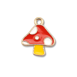Breloques en m&eacute;tal &eacute;maill&eacute;e champignon Dor&eacute;-rouge-jaune