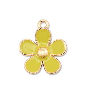 Breloques en m&eacute;tal &eacute;maill&eacute;e fleur Dor&eacute;-jaune