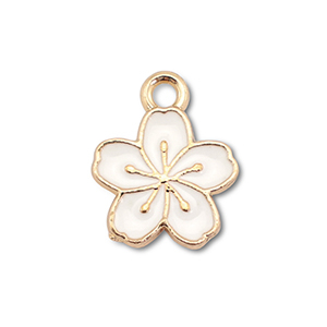 Breloques en m&eacute;tal &eacute;maill&eacute;e fleur Dor&eacute;-blanc