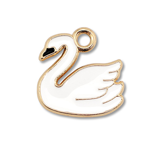 Breloques en m&eacute;tal &eacute;maill&eacute;e cygne Dor&eacute;-blanc