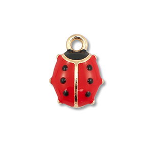 Breloques en m&eacute;tal &eacute;maill&eacute;e coccinelle Dor&eacute;-rouge-noir