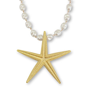 Colliers accroche-regard imitations perles avec &eacute;toile de mer Blanc-dor&eacute;