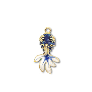 Breloques en laiton Eco-brass&reg; poisson Dor&eacute;-bleu fonc&eacute;-blanc