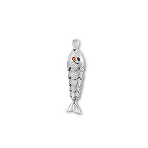 M&eacute;tal TQ laiton breloques poisson Argent&eacute;-orange