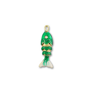 Breloques en laiton Eco-brass&reg; poisson Dor&eacute;-vert-blanc