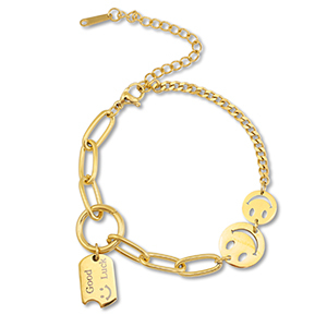 Bracelets en acier Inox smiley Dor&eacute;
