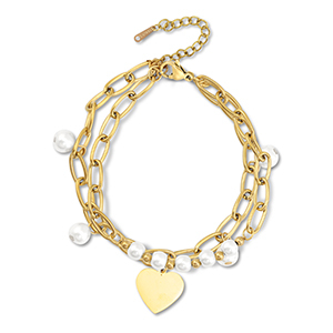 Bracelets en acier Inox c&oelig;ur Dor&eacute;