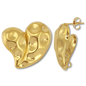 Appr&ecirc;ts en acier Inox boucles d'oreilles / puces d&rsquo;oreilles c&oelig;ur avec anneau Dor&eacute;