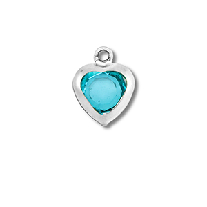 Breloques en acier Inox coeur Argent&eacute;-bleu aquamarin