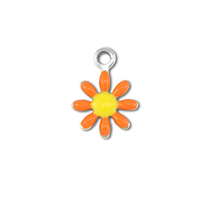 Breloques en acier Inox fleur Argent&eacute;-orange-jaune