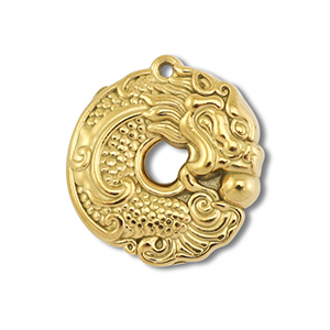 Breloques en acier Inox donut avec dragon Dor&eacute;