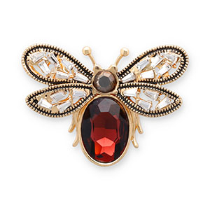 Broches papillon Dor&eacute;-rouge fonc&eacute;-gris-transparent