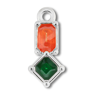 Breloques en m&eacute;tal DQ rectangle avec rhombe Argent&eacute; antique (sans nickel)-rose fonc&eacute;-vert