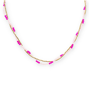 Colliers en acier Inox perles &agrave; facettes Dor&eacute;-rose clair-rose fuchsia