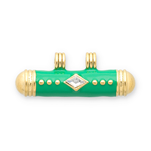 Message bead breloques en acier Inox Dor&eacute;-vert-transparent