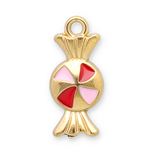 Breloques en acier Inox bonbon Dor&eacute;-rouge-rose