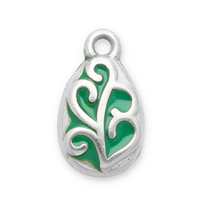 Breloques en acier Inox feuille Argent&eacute;-vert