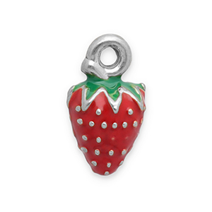 Breloques en acier Inox fraise Argent&eacute;-rouge-vert