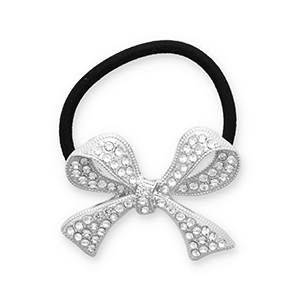 Accessoires pour cheveux &eacute;lastique &agrave; cheveux avec m&eacute;tal n&oelig;ud avec strass Argent&eacute;-noir-transparent
