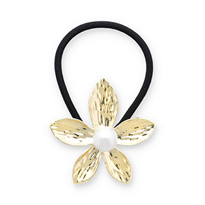 Accessoires pour cheveux &eacute;lastique &agrave; cheveux avec m&eacute;tal fleur avec imitations perle Dor&eacute;-noir-blanc
