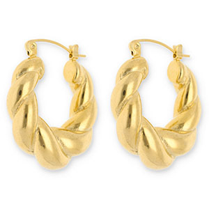 Boucles d'oreilles / cr&eacute;oles en acier Inox torsad&eacute; Dor&eacute;