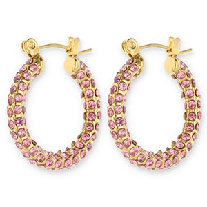 Boucles d'oreilles / cr&eacute;oles en acier Inox avec strass Dor&eacute;-rose