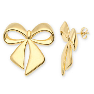 Boucles d'oreilles / puces en acier Inox n&oelig;ud Dor&eacute;
