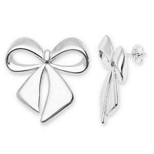 Boucles d'oreilles / puces en acier Inox n&oelig;ud Argent&eacute;