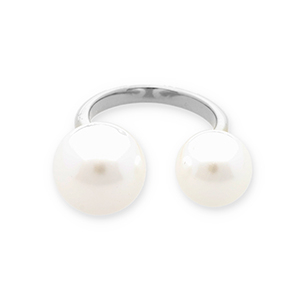 Bagues en acier Inox perles Argent&eacute;-blanc