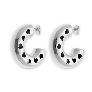 Boucles d'oreilles / puces en acier Inox avec des c&oelig;urs Argent&eacute;