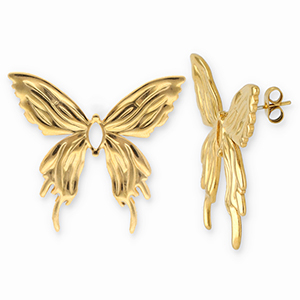 Boucles d'oreilles / puces en acier Inox papillon Dor&eacute;