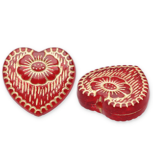 Perles acryliques c&oelig;ur avec fleur Rouge-dor&eacute;