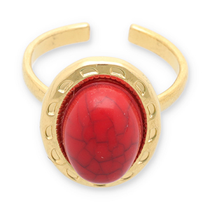 Bagues en acier Inox avec imitation de pierre naturelle Dor&eacute;-rouge
