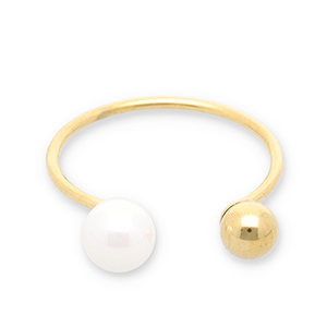 Bagues en acier Inox perles Dor&eacute;-blanc
