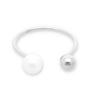 Bagues en acier Inox perles Argent&eacute;-blanc