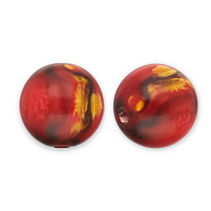 Perles en r&eacute;sine avec pailletes 14mm Rouge-dor&eacute;