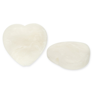 Perles acryliques c&oelig;ur Blanc cass&eacute;-blanc