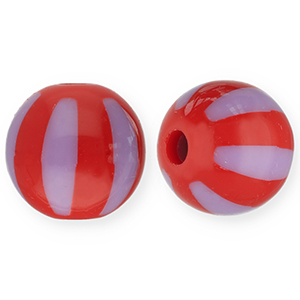 Perles acryliques 12 mm avec ray&eacute;es Rouge-lilas