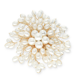 Broches accroche-regard avec perles Dor&eacute;-blanc