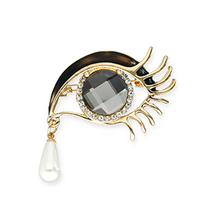 Broches accroche-regard avec anneau &oelig;il avec larme Dor&eacute;-noir-blanc-transparent