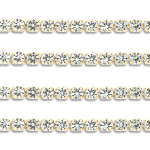 Cha&icirc;ne strass en acier Inox 2mm Dor&eacute;-cristal