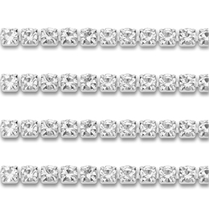 Cha&icirc;ne strass en acier Inox 2mm Argent&eacute;-cristal