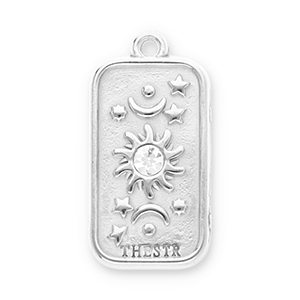 Breloques en acier Inox soleil, lune et &eacute;toiles avec strass Argent&eacute;-transparent