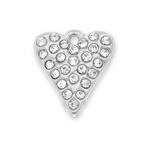 Breloques en acier Inox coeur avec strass Argent&eacute;-transparent