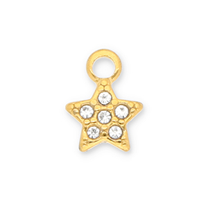 Breloques en acier Inox &eacute;toile avec strass Dor&eacute;-transparent