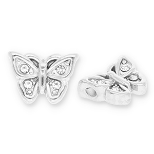 Perles en acier Inox papillon avec strass Argent&eacute;-transparent
